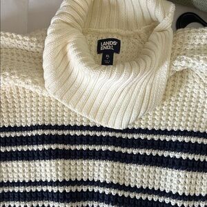 Lands' End Ladies Cream and Navy Striped Sweater